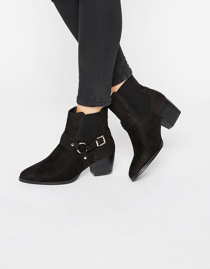Truffle Collection Buckle Western Kitten Heel Boots - Black Mf