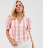 Mango Button Front Blouse In Gingham Print - Pink