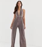 Missguided Plisse Halterneck Jumpsuit In Mauve - Pink