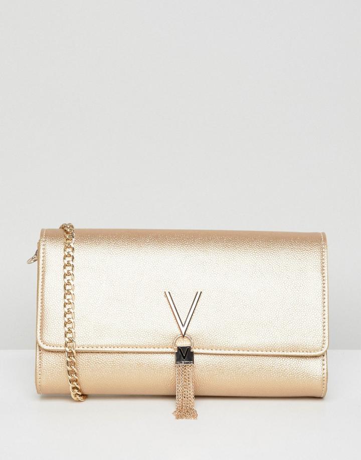 Valentino By Mario Valentino Tassel Detail Clutch Bag With Cross Body Strap - Gold