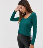 Boohoo Long Sleeve Top With Lettuce Hem In Green - Green