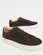 Reiss Finely Lace Up Minimal Sneakers In Brown