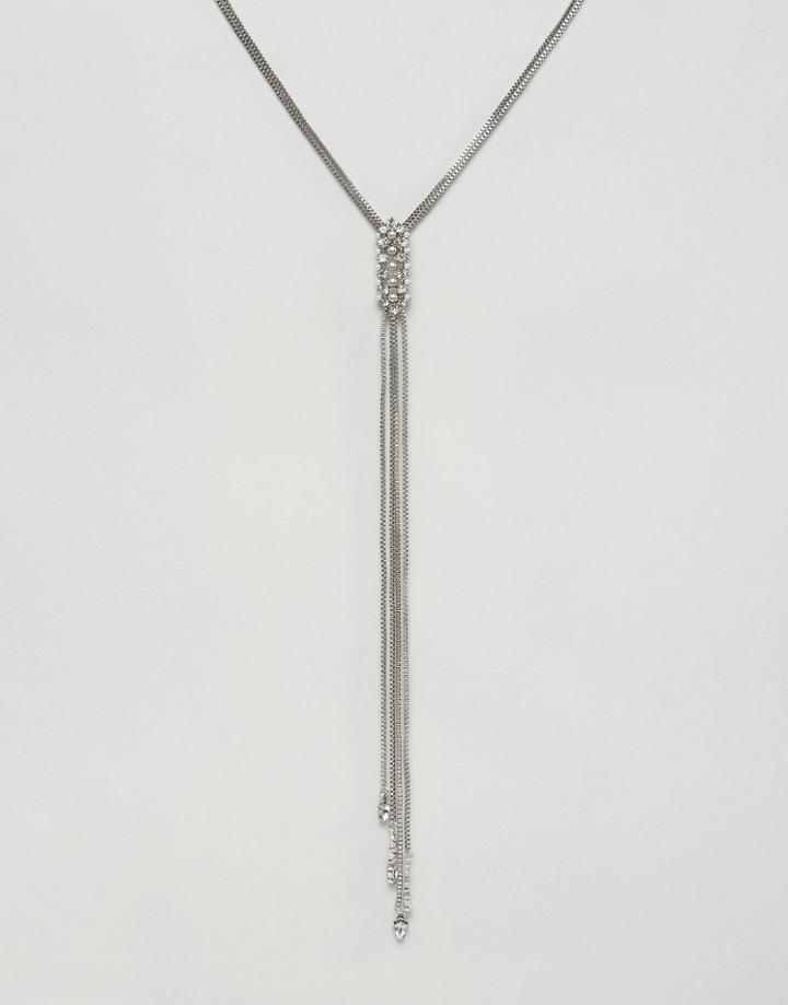 Asos Long Jewel Charm Necklace - Silver