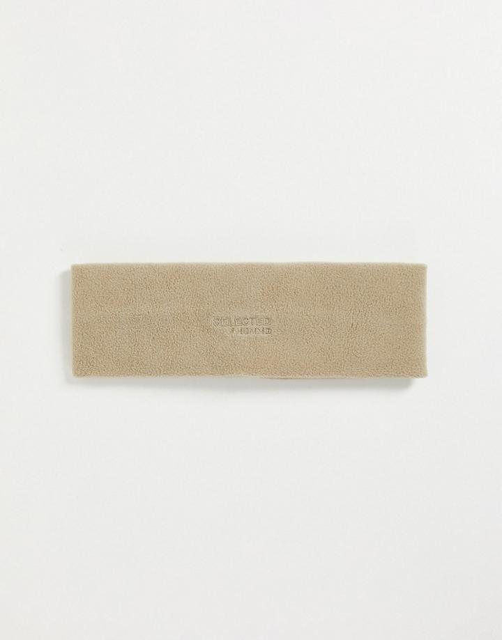 Selected Homme Fleece Headband In Beige-neutral