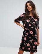 Vero Moda Floral Frill Sleeve Shift Dress - Black