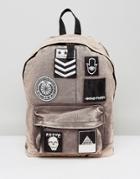 Asos Backpack In Acid Wash With Badges - Brown
