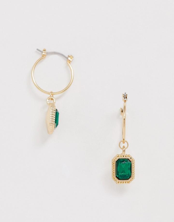 Uncommon Souls Green Stone Hoop Earrings In Gold - Green