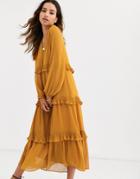 Y.a.s Tiered Frill Maxi Smock Dress-brown