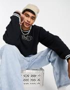 Liquor N Poker Oversized Knitted Sweater In Black With Varsity Logo