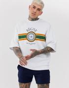 Asos Design Oversized Short Sleeve Sweatshirt With Chest Print In White - White