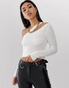 Asos Design Asymmetic Knitted Top - White