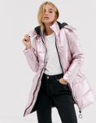 Brave Soul Odessa Metallic Parka Jacket - Pink