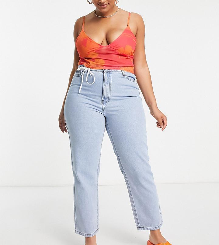 Dtt Plus Katy High Waisted Cropped Straight Jeans In Light Blue Wash