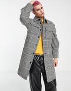 Devils Advocate Premium Patch Pocket Puppytooth Check Oversized Coat-black