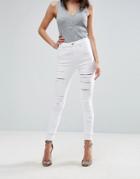Asos Ridley Skinny Jeans In White With Shredded Rips With Let-down Hem - White