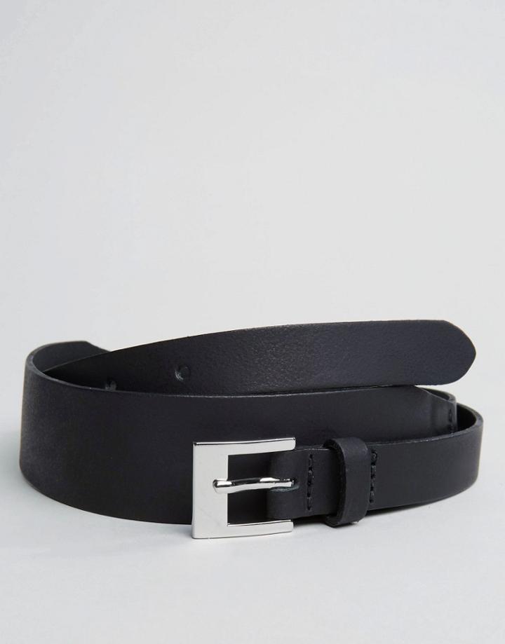 Asos Smart Skinny Leather Belt In Black With Retro Styling - Black