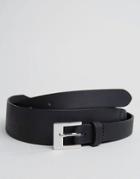 Asos Smart Skinny Leather Belt In Black With Retro Styling - Black