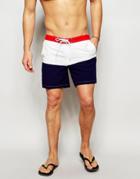 Asos Mid Length Swim Shorts With Front Fixed Waistband And Printed Pocket - Multi