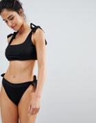 Prettylittlething High Leg Tie Side Bikini Bottom - Black