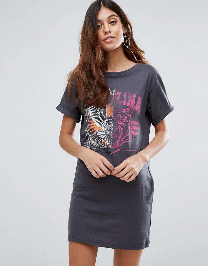 Brave Soul Luna T Shirt Dress - Gray
