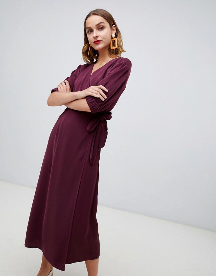 Warehouse Wrap Midi Dress In Fig - Purple