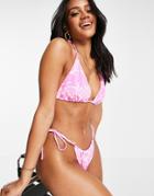 Asos Design Channel Tie Side Bikini Bottom In Neon Snake Print-multi