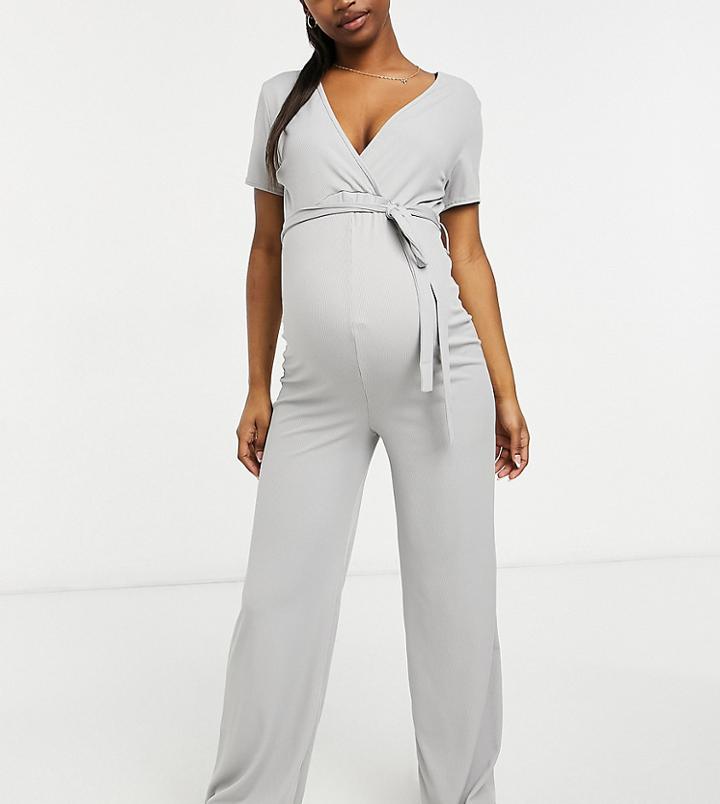 Missguided Maternity Wide Leg Jumpsuit With Wrap Detail In Gray-grey