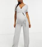 Missguided Maternity Wide Leg Jumpsuit With Wrap Detail In Gray-grey