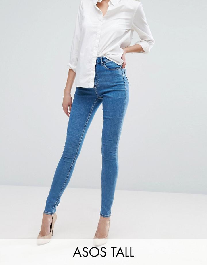 Asos Tall Ridley Skinny Jean In Lily Pretty Mid Wash Blue - Blue
