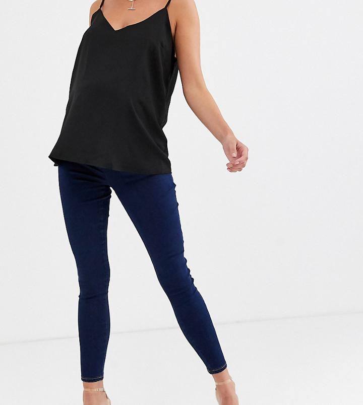 Asos Design Maternity Rivington Highwaisted Jegging In Indigo Wash With Pull On Bump Band