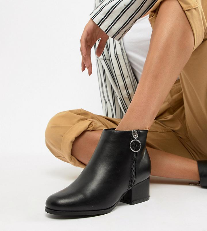 London Rebel Side Zip Heeled Ankle Boots - Black