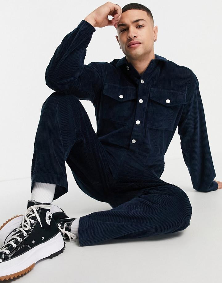 Asos Design Corduroy Coveralls In Navy