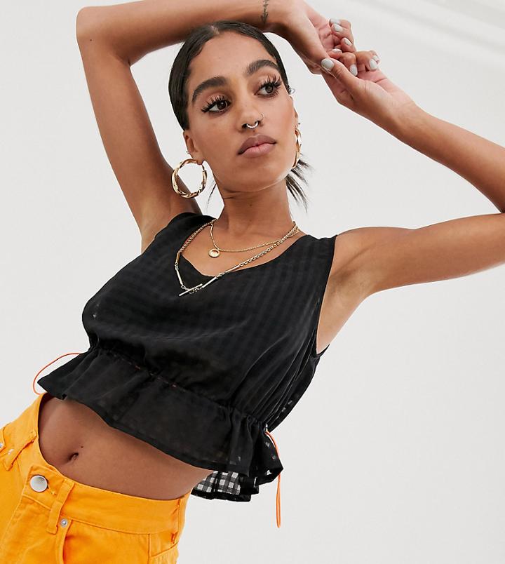 Reclaimed Vintage Inspired Crop Top In Sheer Check With Toggle Detail-white