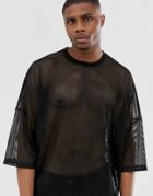 Asos Design Oversized Extreme Longline T-shirt With Side Splits In Mesh In Black