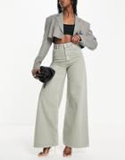 & Other Stories Organic Cotton High Waist Wide Leg Jeans In Khaki-green