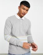 Farah Long Sleeve Rugby Polo Shirt In Gray Heather
