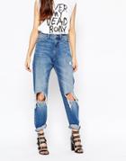 Cheap Monday Donna Slim Boyfriend Jeans With Ripped Knees - Blue