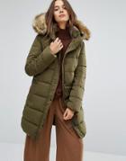 Parka London Thelma Long Padded Jacket With Faux Fur Lined Hood - Green
