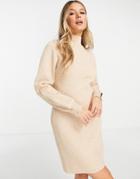Miss Selfridge Oatmeal Tie Waist Funnel Mini Knit Dress-neutral