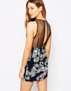 Max C Contrast Palm Print Dress With Sheer Back