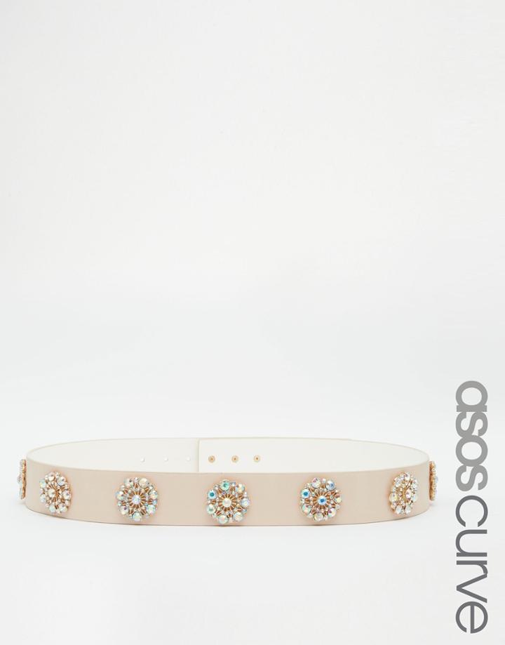 Asos Curve Brooch Detail Embellished High Waist Belt - Nude