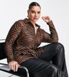 River Island Plus Metallic Animal Wrap Shirt In Brown
