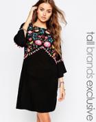 Liquor And Poker Tall Folk Embroidered Caftan Dress - Black