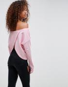 Asos Sweatshirt In Off Shoulder And Wrap Back - Pink