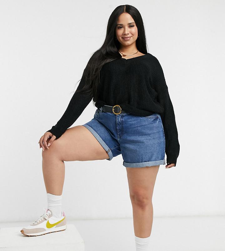 Brave Soul Plus V Neck Sweater In Cinammon-black