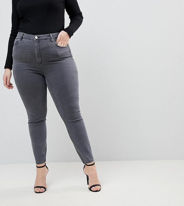 Asos Design Curve Ridley High Waisted Skinny Jeans In Gray