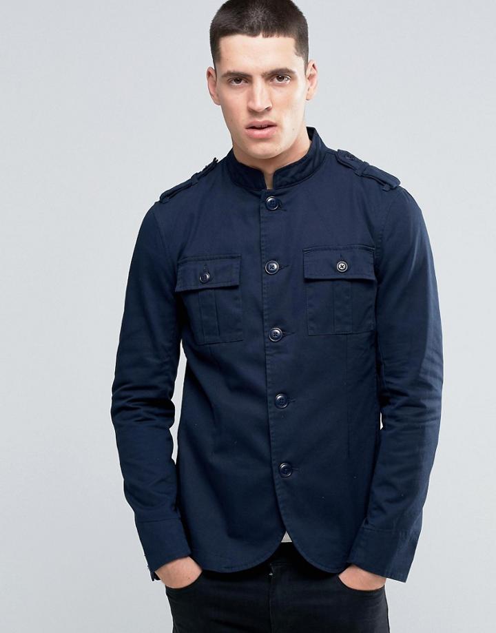 Pretty Green Lennon Jacket Military In Slim Fit Navy - Navy