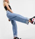 Asos Design Petite Mid Rise Organic Oversized 'skater' Jean In Midwash-blues