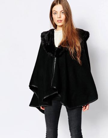 Pia Rossini Hooded Wrap Cape - Black