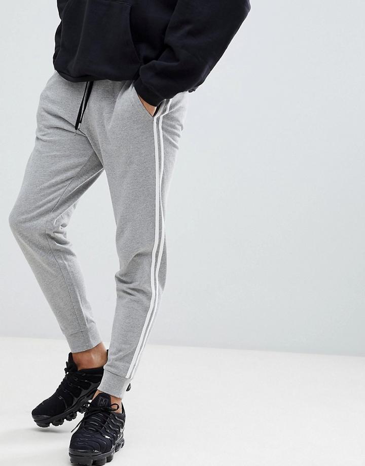 Asos Design Slim Joggers In Gray Marl With Side Stripe - Gray